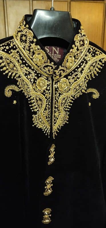 Black Velvet sherwani set for sale only 1 time used even new condition 1