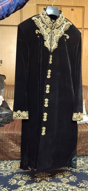 Black Velvet sherwani set for sale only 1 time used even new condition 2