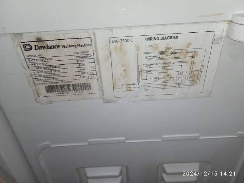 Dawlance washing machine model no:DW 7500 C 14