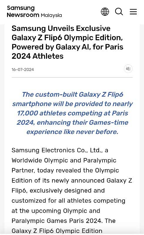 Z flip 6 paris Olympic Addition 2024 Model 6