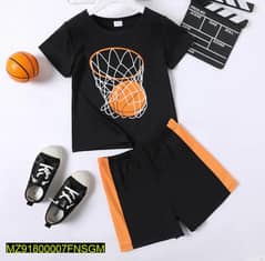 2 PCs Stitched Cotton Tee Shirt And Cotton short -Basket Ball Graphic