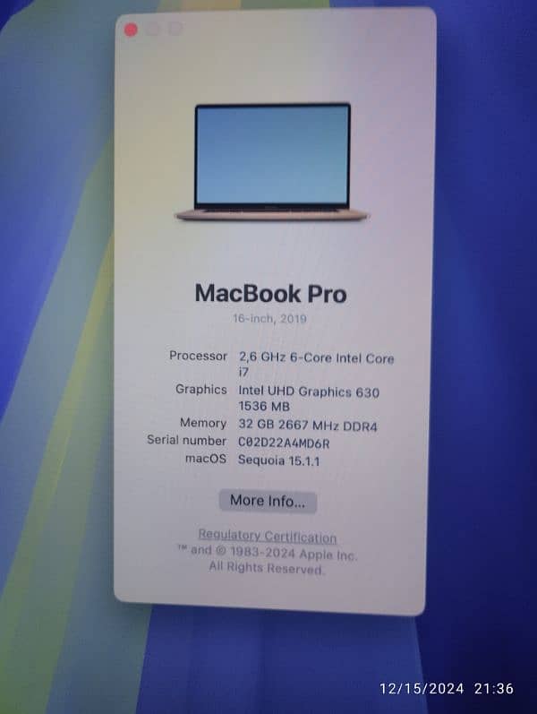 MacBook pro 2019 16 display 32GB RAM/1TB SSD- 50 CC 10