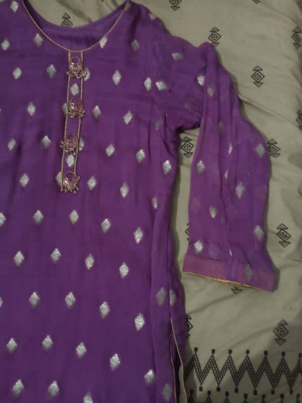 purple banarasi  suit three piece 5