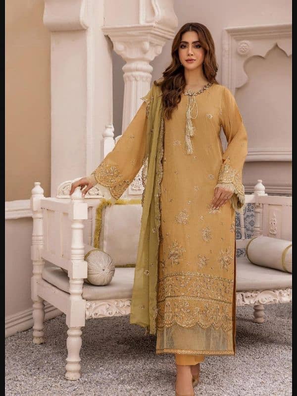 3pc embroidered unstitched suit 0