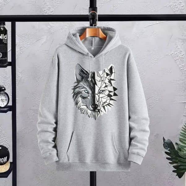 men's fleece hoodie track suit 2pc gray printed  set wolf 3