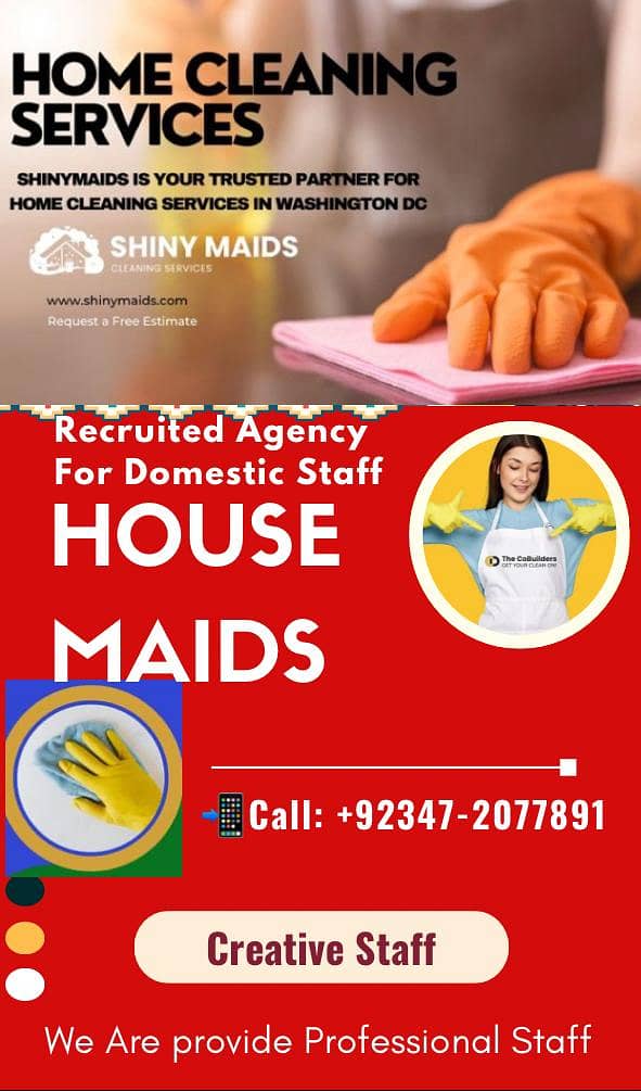 Maids / House Maids / cook / Nanny , chef / Baby Sitter maid available 0