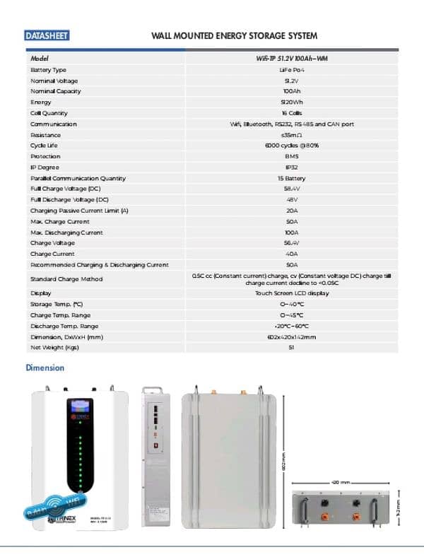 TRINEX Power Wall 100AH Lithium Ion Battery 48V 51.2V  6000Life Cycle 2