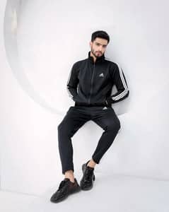 Men's micro fleece zipper track suit - 2pcs in classic black