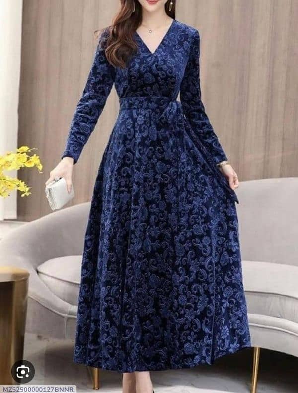 2 PCs women's unstitched velvet printed suit 1