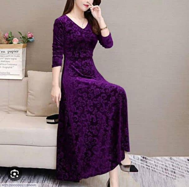 2 PCs women's unstitched velvet printed suit 7