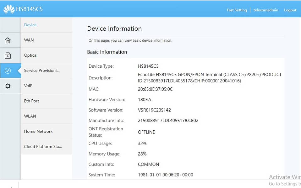 Huawei HG8145C5 fiber Optic Wifi Router Xpon/Gpon/Epon supported 7