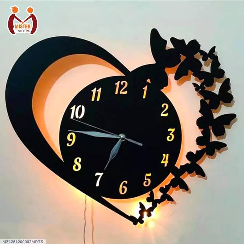 Heart wooden wall clock with premium light . 0