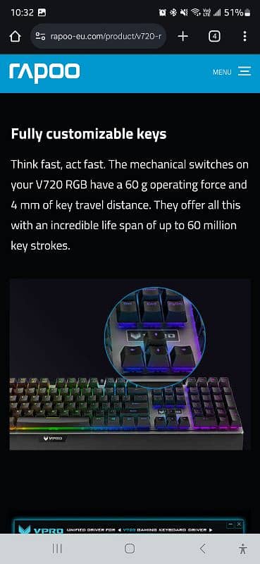 Rapoo V720s RGB Gaming Mechanical Backlit Keyboard 14