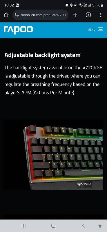 Rapoo V720s RGB Gaming Mechanical Backlit Keyboard 15