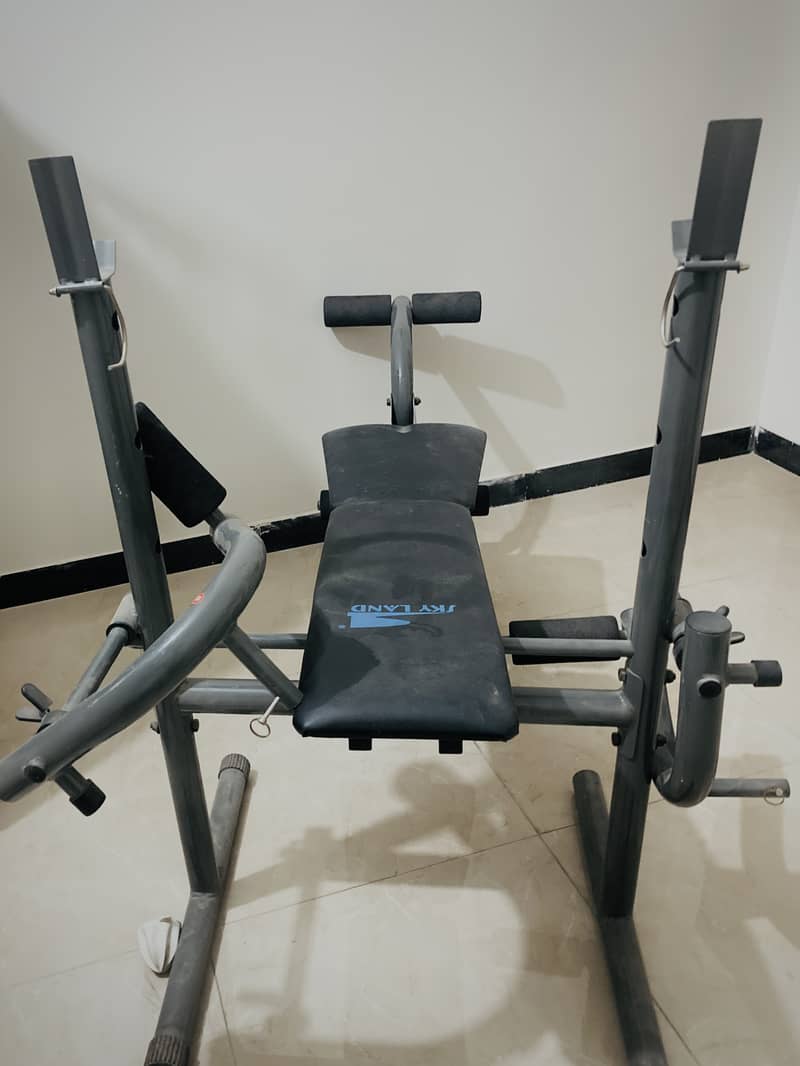 Skyland Multifunction Weight Bench with complementary weights and rod 0