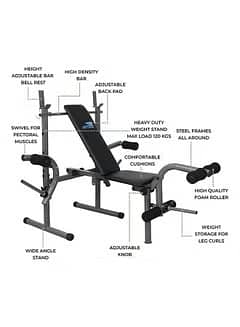 Skyland Multifunction Weight Bench with complementary weights and rod 1