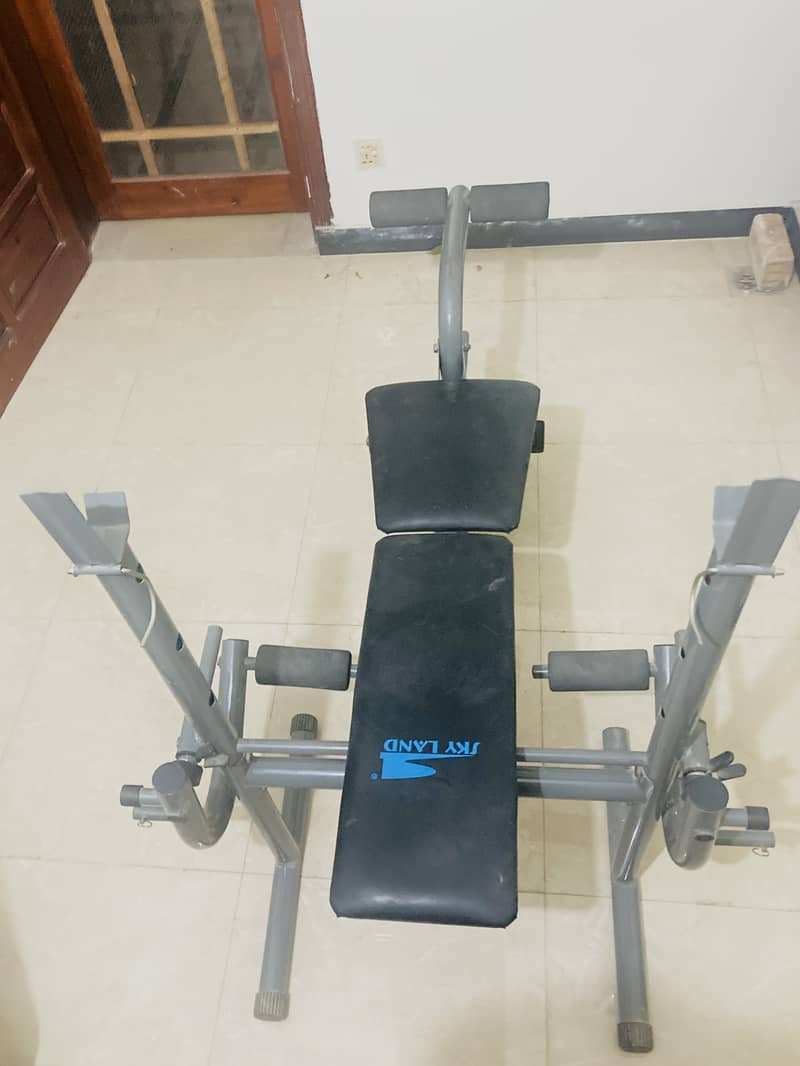 Skyland Multifunction Weight Bench with complementary weights and rod 2