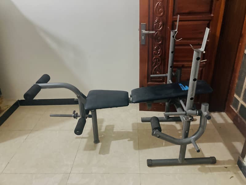 Skyland Multifunction Weight Bench with complementary weights and rod 4