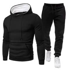 2pcs fleece plain hoodie tracksuit mens