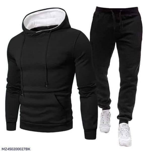 2pcs fleece plain hoodie tracksuit mens 2