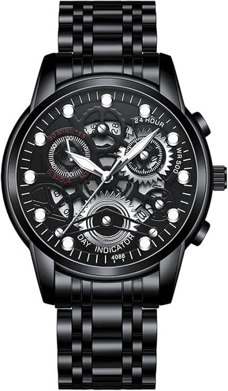 FNGEEN 4088 Men Hollow Watcwateroof  Watch(Black Steel Black 0