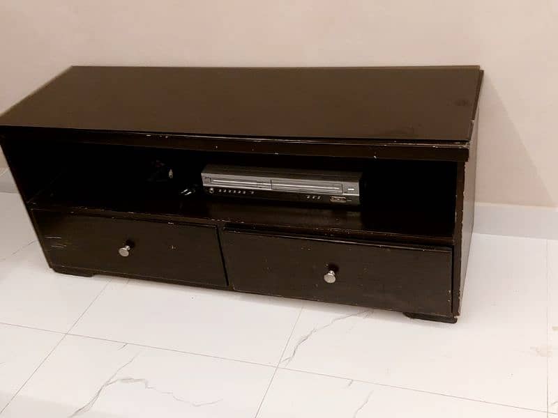 1 wooden tv stand with  2 drawers top up glass 6