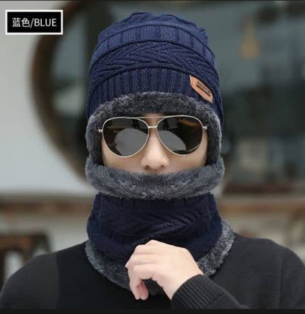 Beanie cap-Wool cap with neck warmer for men women 2