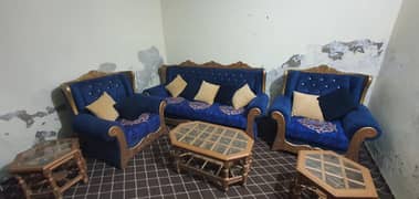 Urgent Sale Golden Wood Colour Sofa Set with Cusion. New Condition