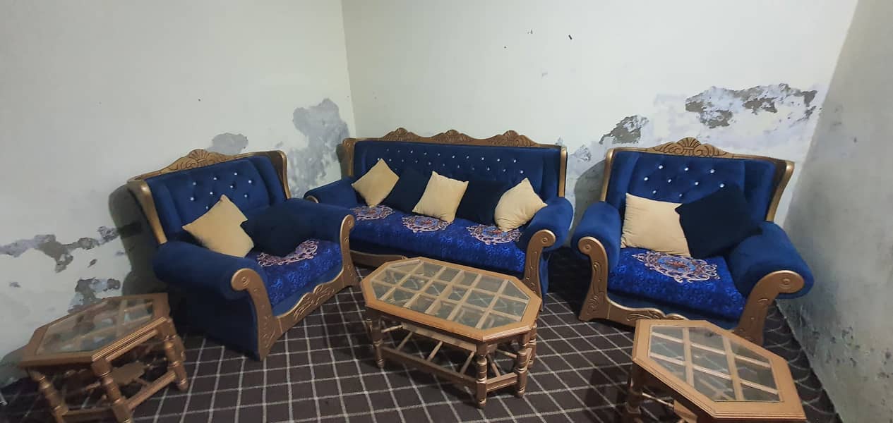 Urgent Sale Golden Wood Colour Sofa Set with Cusion. New Condition 0