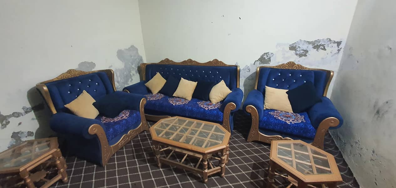 Urgent Sale Golden Wood Colour Sofa Set with Cusion. New Condition 1