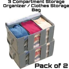 3 Compartments Storage Organizer-Grey, Pack of 2