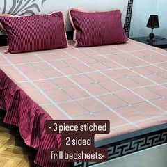 3 piece stiched 2 sided frill bedsheets. Bedsheets Sale! free delivery