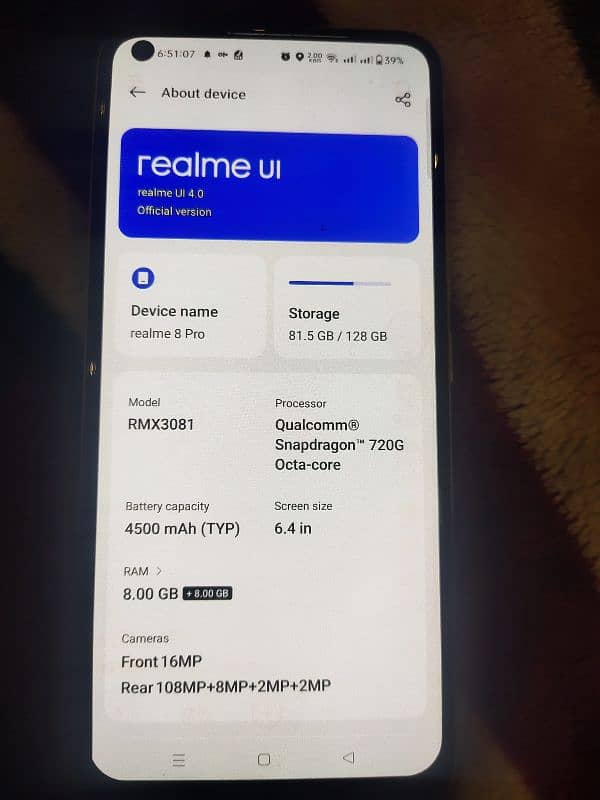 I am selling Realme 8 pro 8+8/128 0