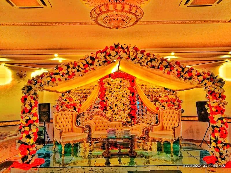 wedding decoration . Mehandi flower stage  dj sound truss lighting 16