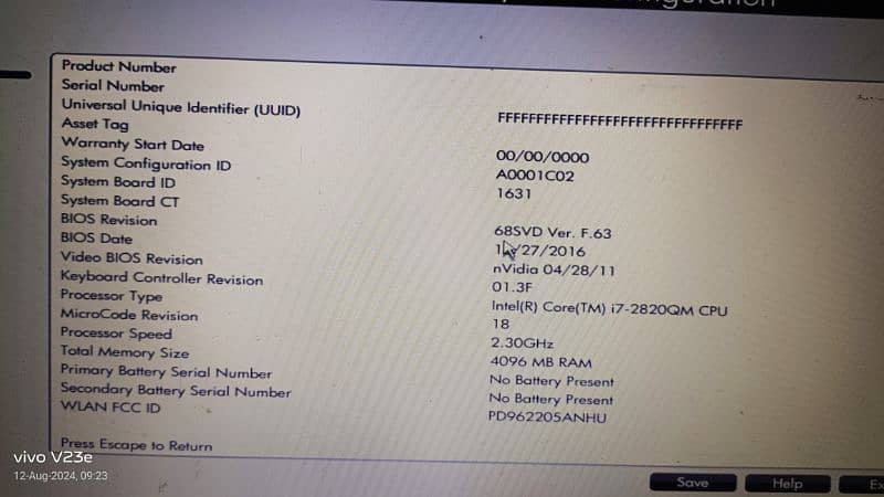 laptop HP i7 second generation 6 GB Ram 250 GB hard 11