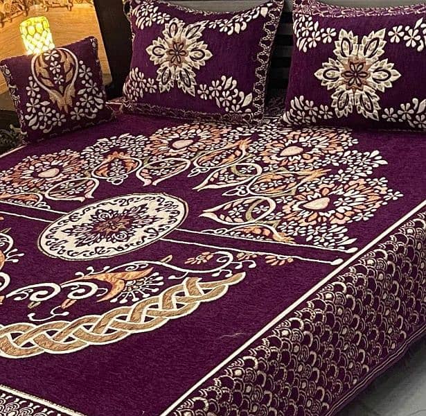 4 piece velvet Jacquard embroidered double bed sheet 0