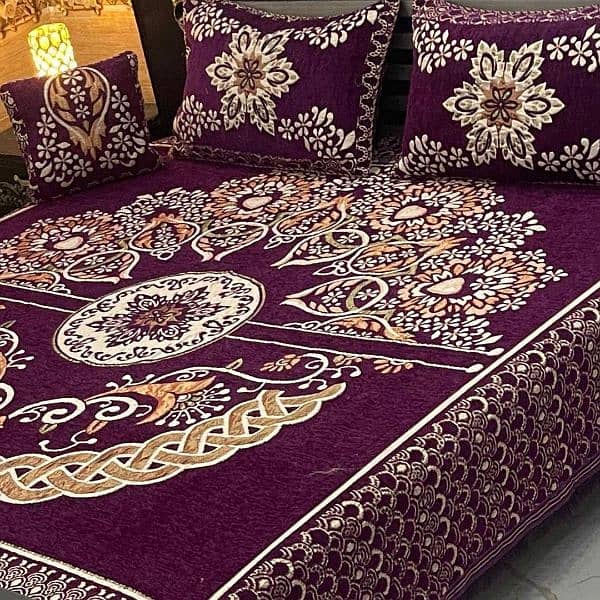 4 piece velvet Jacquard embroidered double bed sheet 1