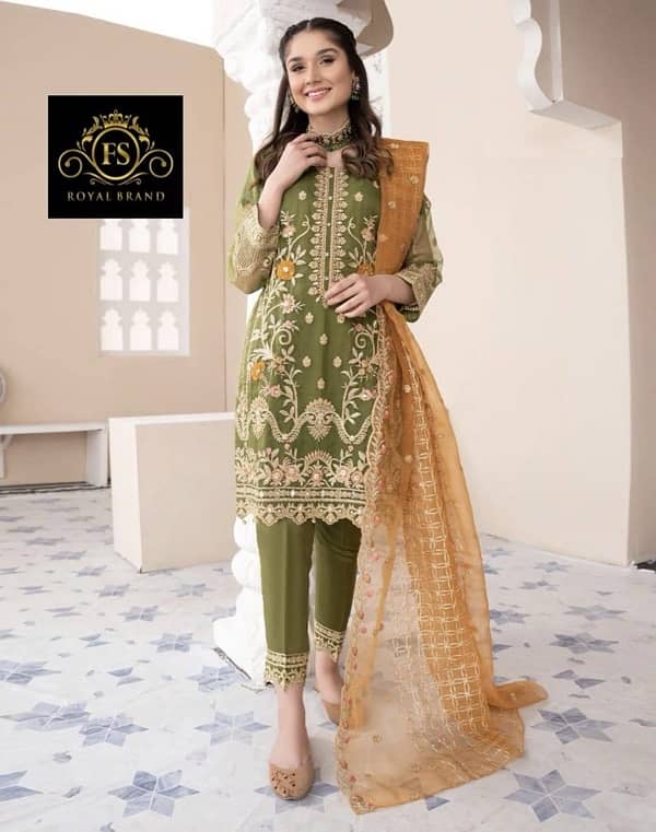 3 pcs women stitched embroidered Suit 3