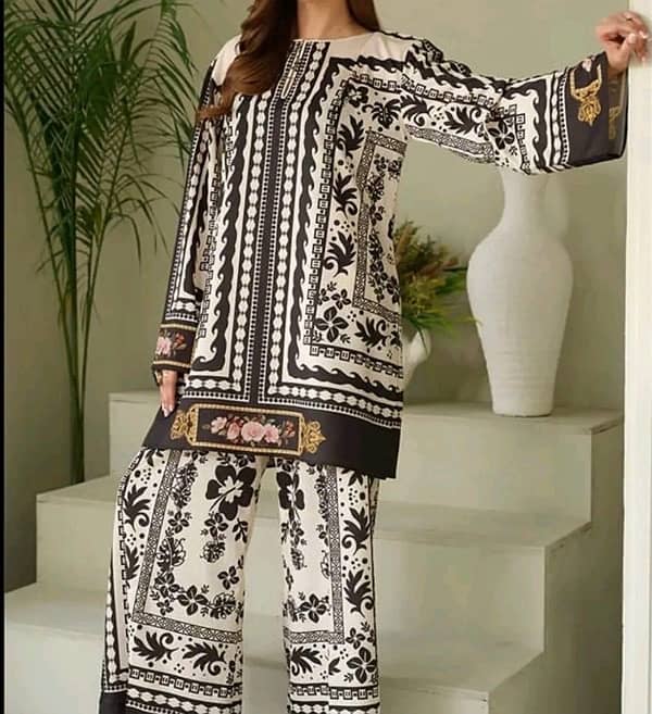 stylish women stitched printed khaddar shirt and trousers set 2Pcs 2