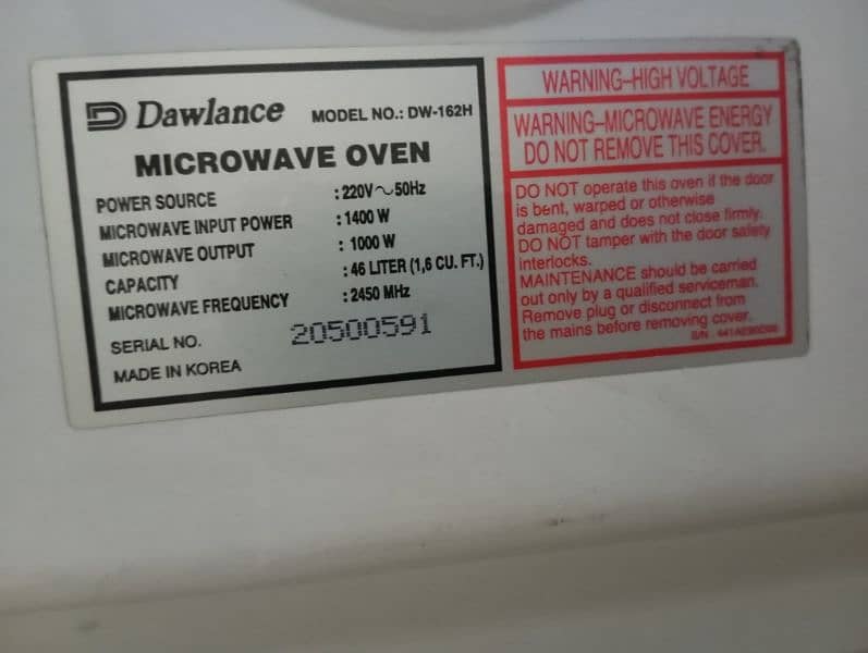 Dawlance microwave oven full size jumbo 8