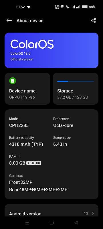 Oppo F19 Pro 16 GB 128 GB official pta approved 0