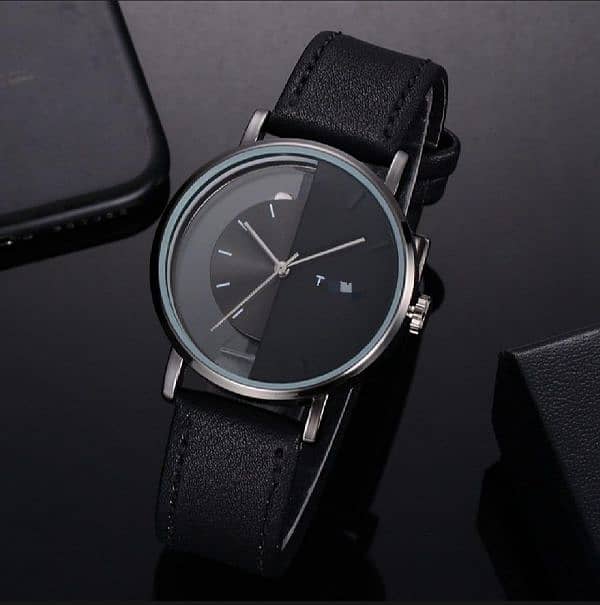 Men's Quartz Round Dail Leather Strap Watch-1 0