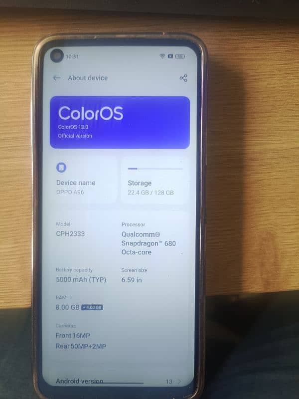 OPPO A96 8gb-128gb with original charger and box 0