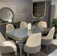 6 seater dining table set/marble top table/wooden chair/luxury dining