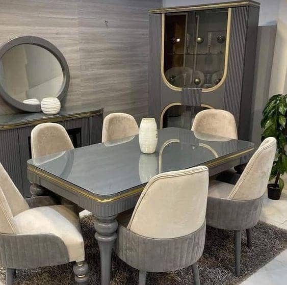 6 seater dining table set/marble top table/wooden chair/luxury dining 0