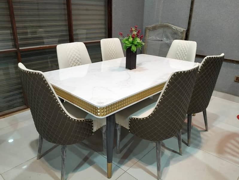 6 seater dining table set/marble top table/wooden chair/luxury dining 2