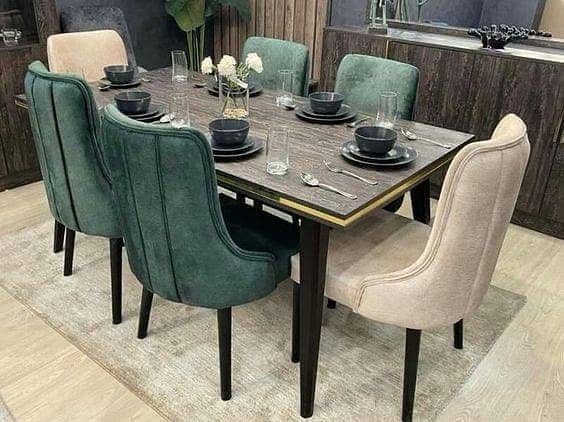 6 seater dining table set/marble top table/wooden chair/luxury dining 4