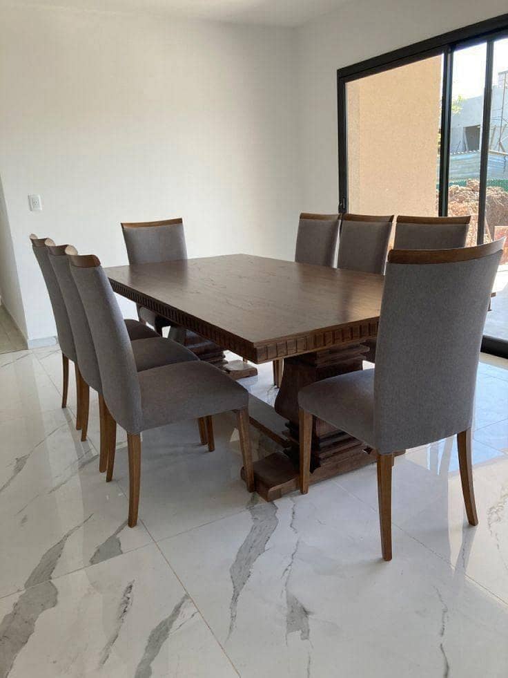 6 seater dining table set/marble top table/wooden chair/luxury dining 8