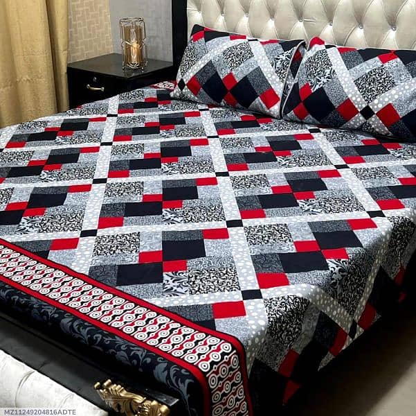 3 pcs crystal cotton printed double bedsheet 0