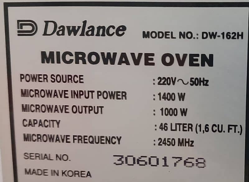 Dawlance microwave 1